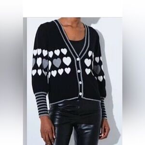 WISPR black white grey Hearts cotton cardigan sweater slight puff sleeve large